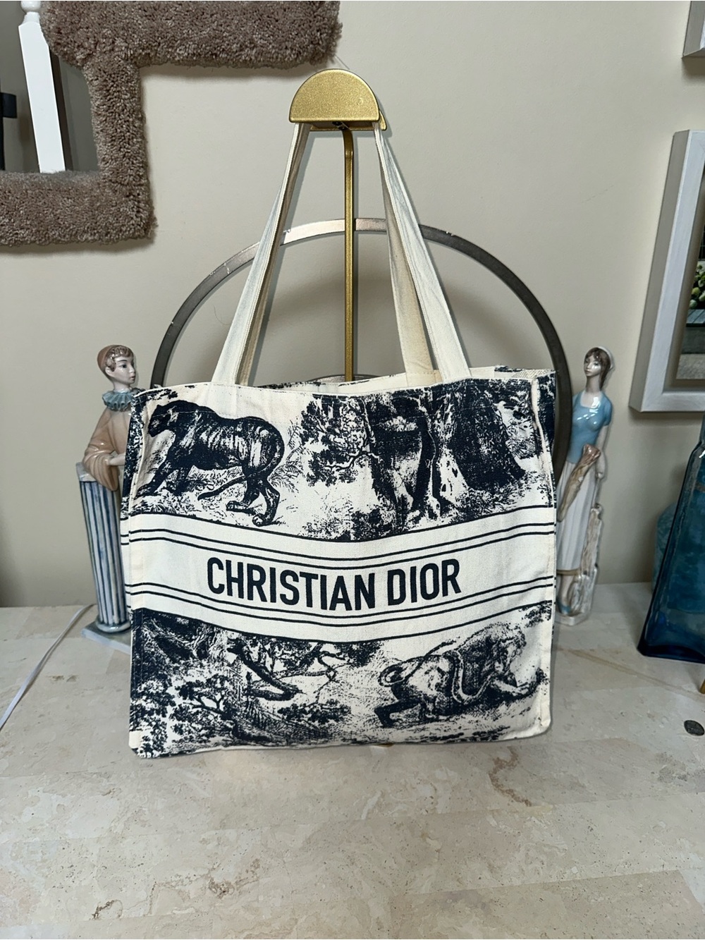 Dior Navy and White Toile Canvas Tote